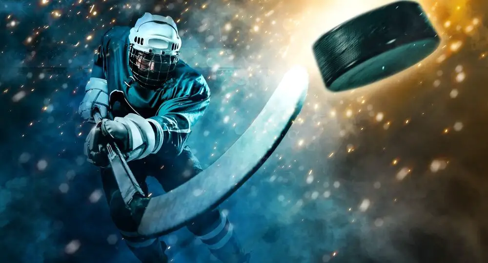 Ice,Hockey,Player,Athlete,In,The,Helmet,And,Gloves,On